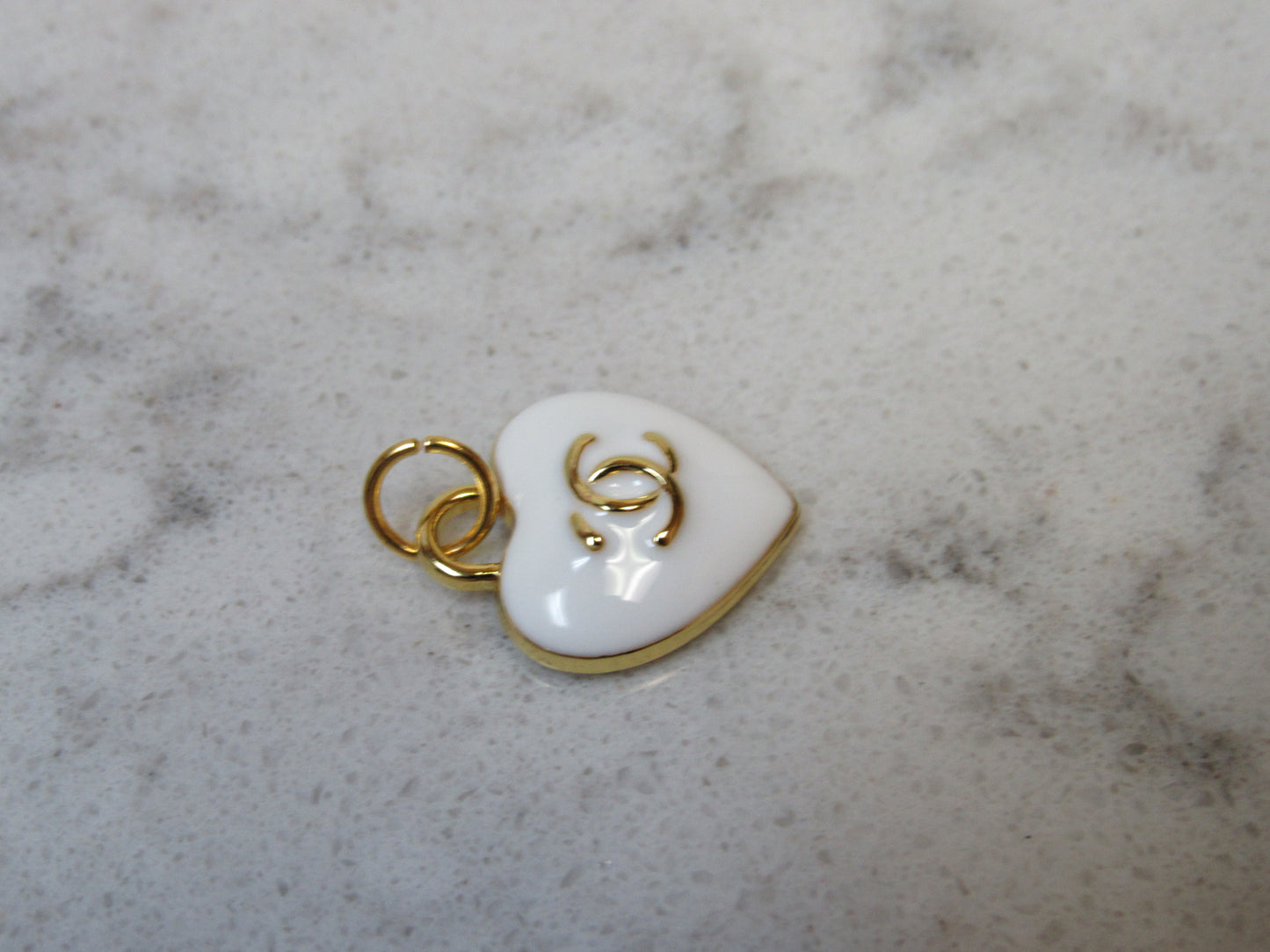 Chanel CC White Heart Charm Pendant Zipper Pull 15mm