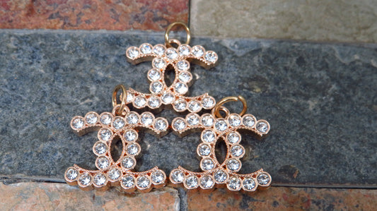 Value Bundle Of 3 Chanel Gold Tone Clear Rhinestone Lined CC Zipper Pull Charms!