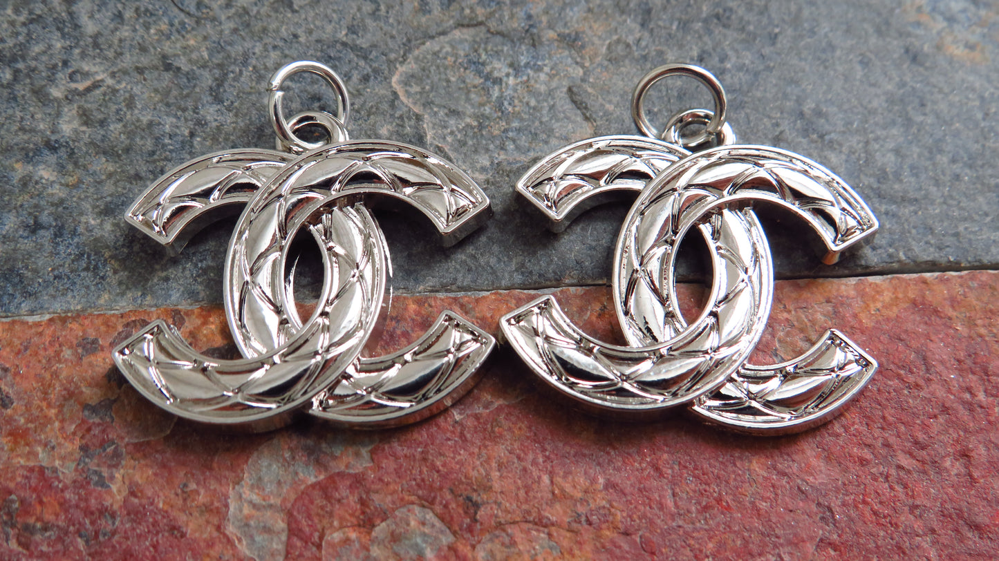 Bundle Of 2 Chanel CC Silver Tone Embossed Stamped Zipper Pull Charms!