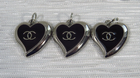 Value bundle of 3 Chanel Black And Chrome Abstract Heart Charms Stamped!