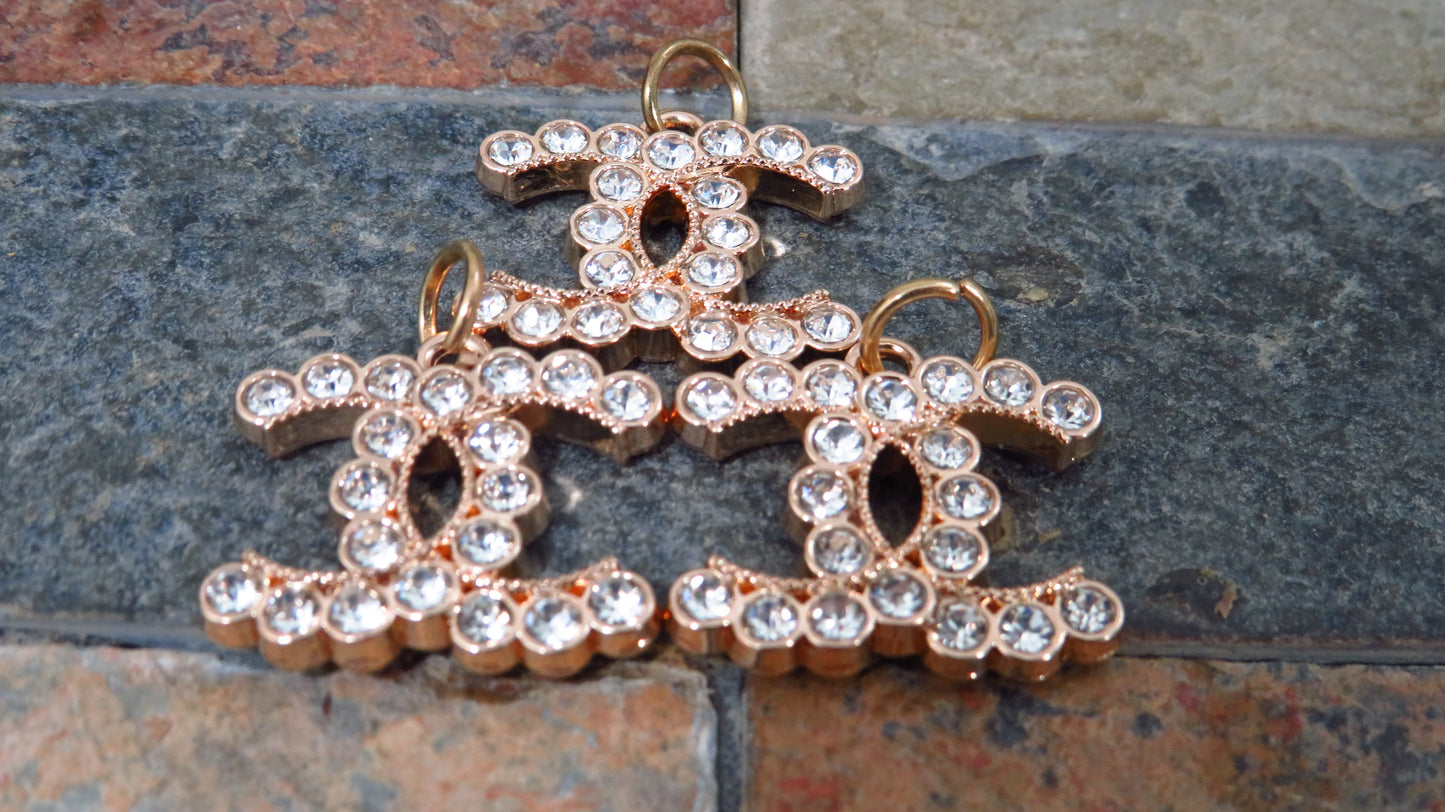 Value Bundle Of 3 Chanel Gold Tone Clear Rhinestone Lined CC Zipper Pull Charms!