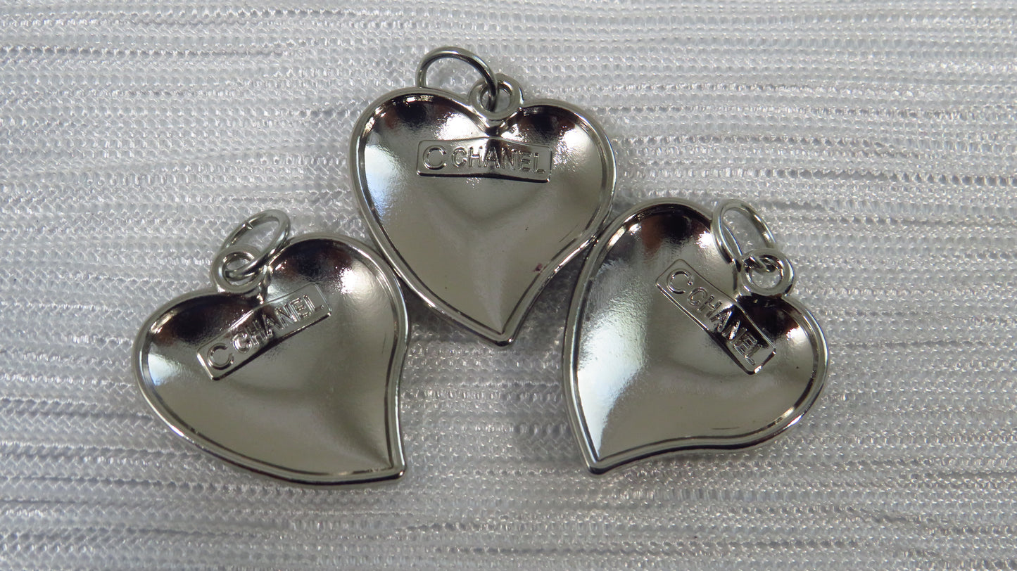 Value bundle of 3 Chanel Black And Chrome Abstract Heart Charms Stamped!