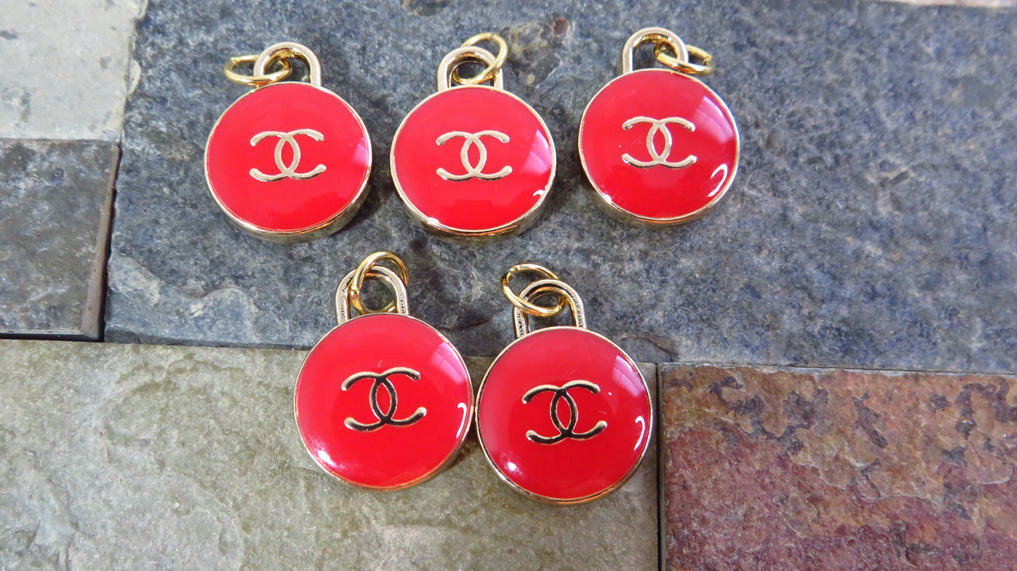 Value Bundle Of 5 Chanel Red And Gold CC Enamel O Zipper Pull Charms!
