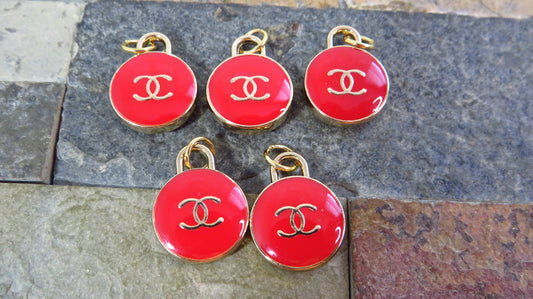 Value Bundle Of 5 Chanel Red And Gold CC Enamel O Zipper Pull Charms!