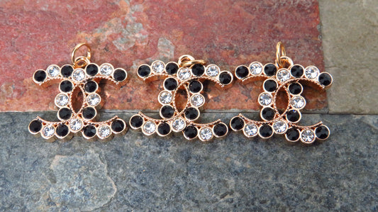 Bundle Of 3 Chanel Black And White Rhinestone Lined Gold Tone Zipper Pulls!