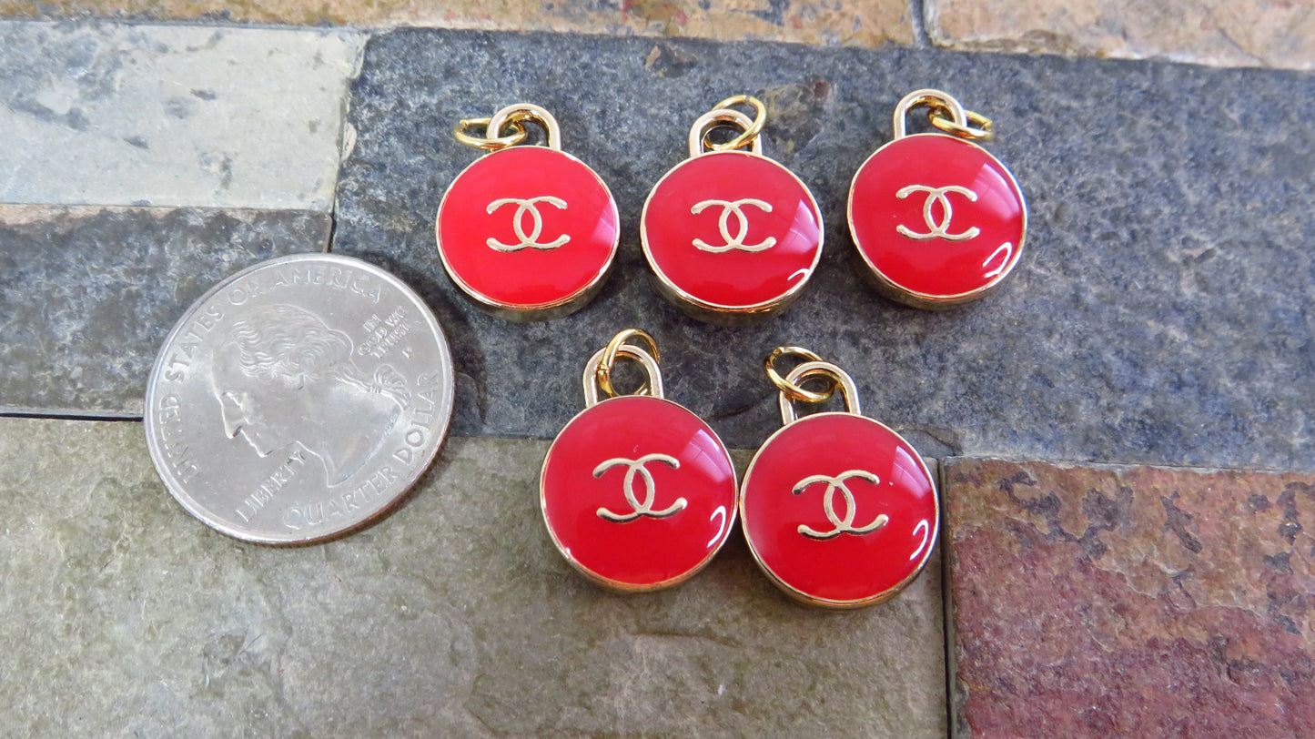 Value Bundle Of 5 Chanel Red And Gold CC Enamel O Zipper Pull Charms!