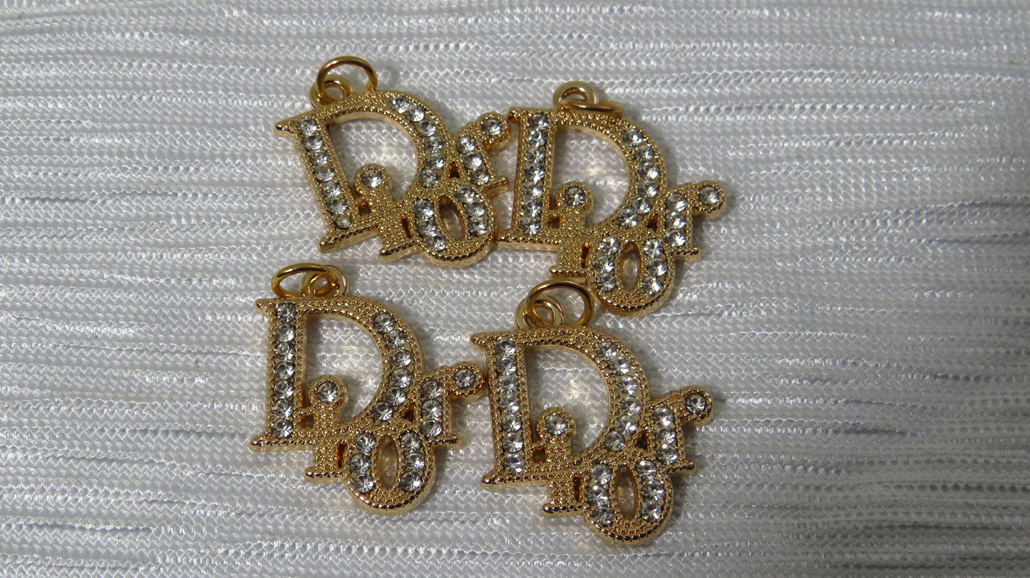 Dior CD Value Bundle Of 4 Crystal Iced Gold Tone Designer Zipper Pull Charms!