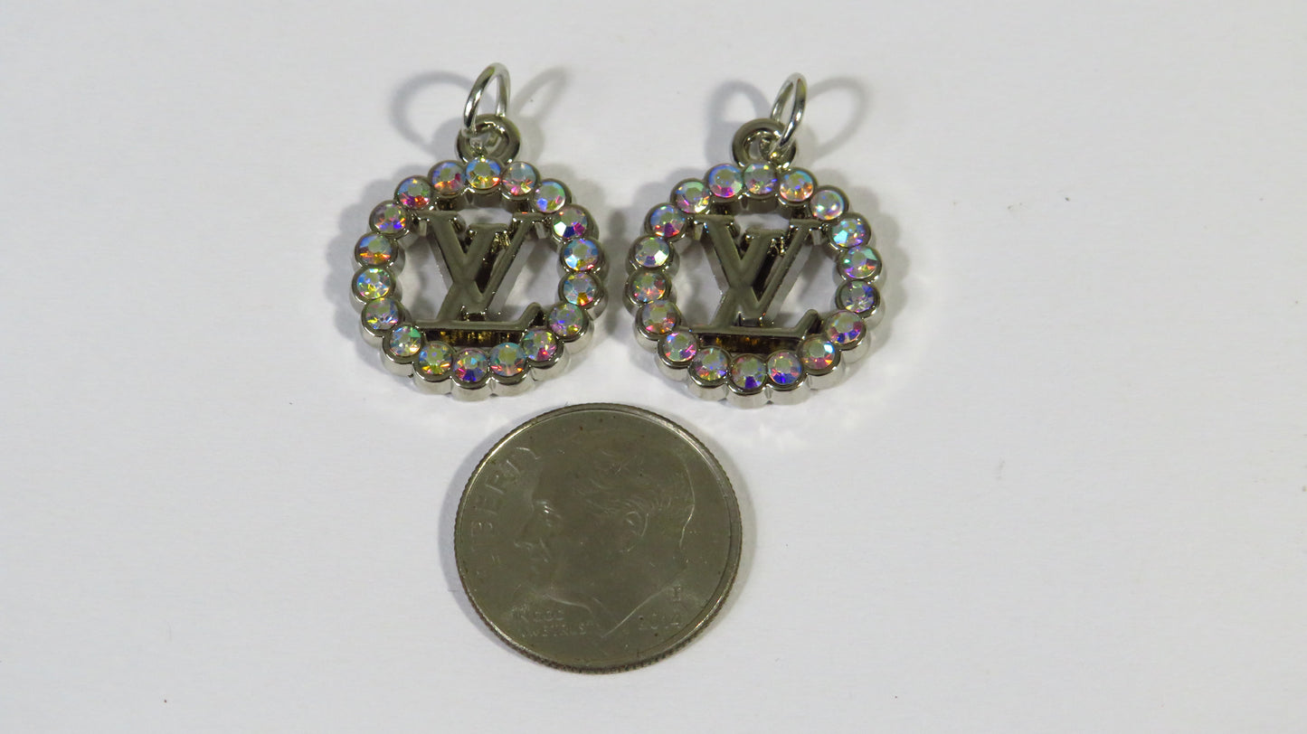 Louis Vuitton Oval Silver Tone Clear Fire Crystal Iced Lot Of 2 Handbag Charms!