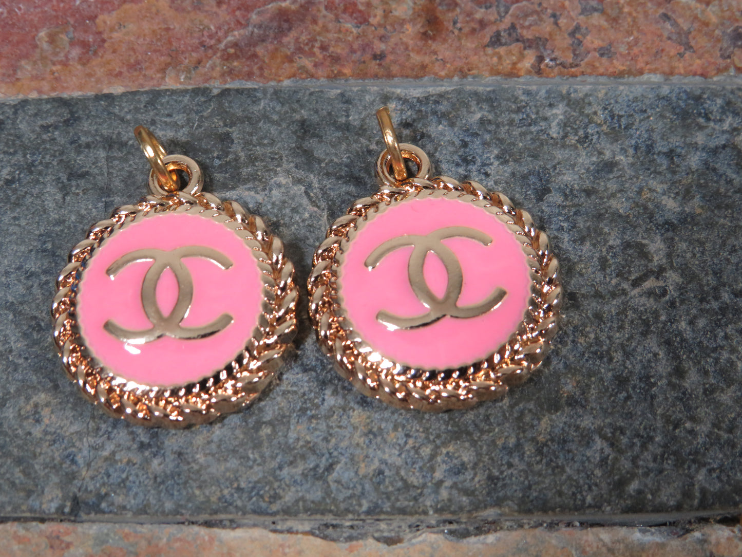 Bundle Of 2 Chanel Oval Pink And Gold Tone CC Zipper Pulls Stamped!