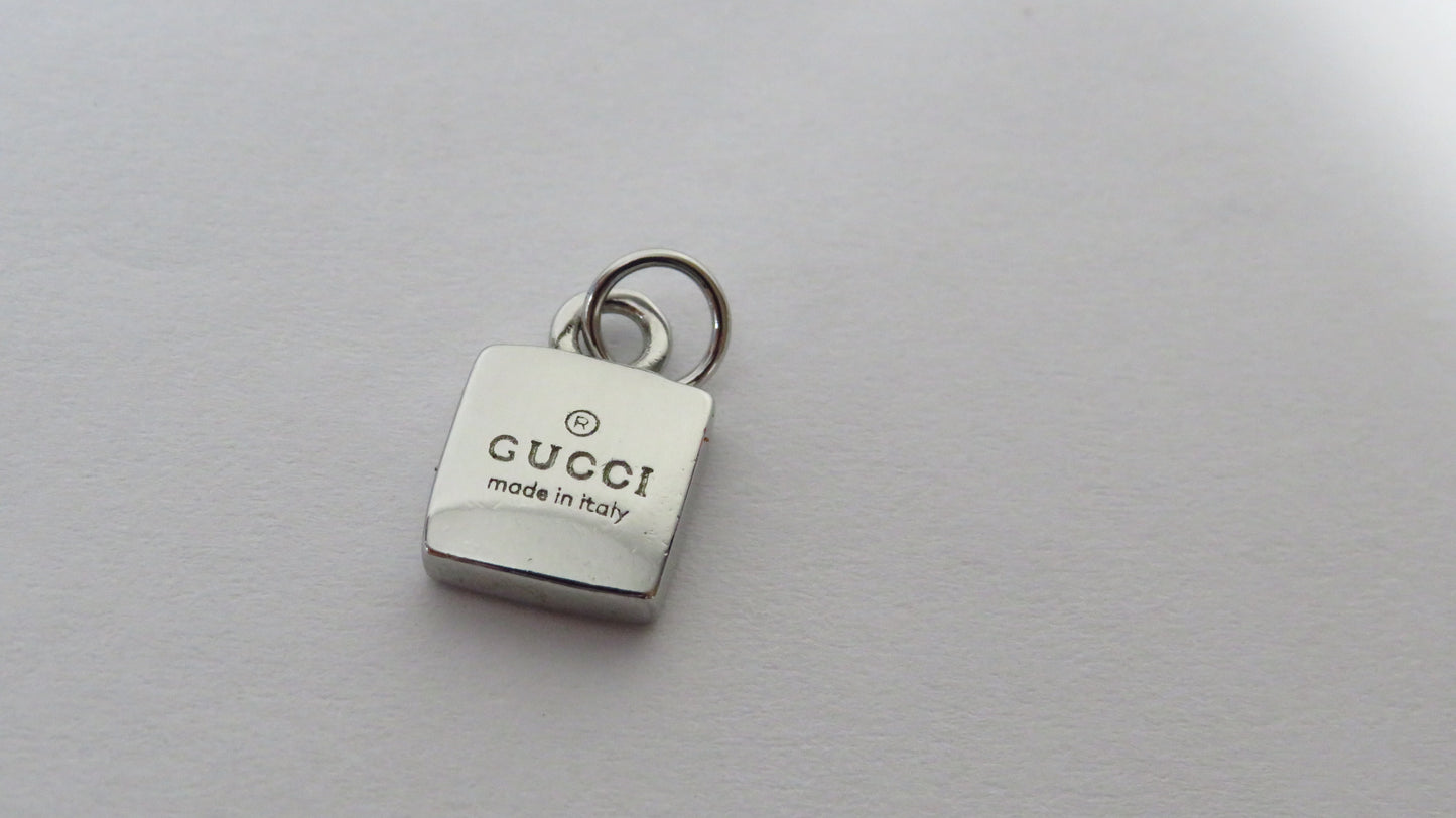Gucci Engraved Silver Square Chunk Charm Tiny Size Upcycled!