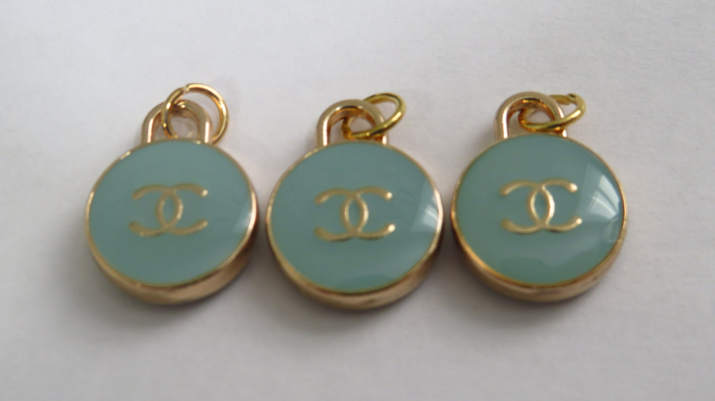 Value Bundle Of 3 Chanel Teal And Gold Double Side Oval Zipper Pull Charms!