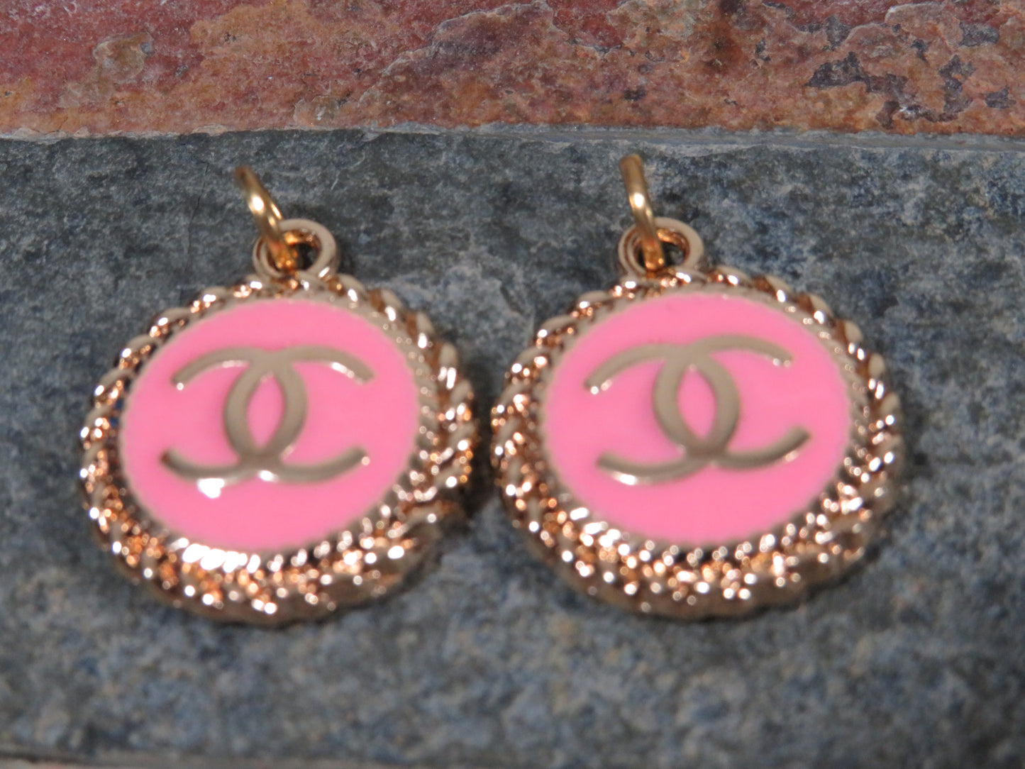 Bundle Of 2 Chanel Oval Pink And Gold Tone CC Zipper Pulls Stamped!