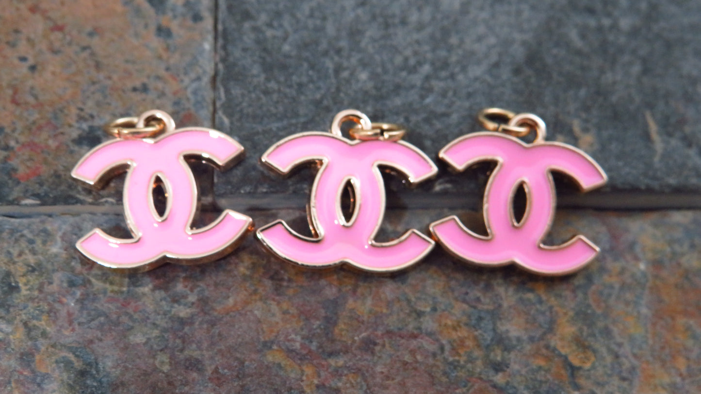 Value Bundle Of 3 Chanel CC Pink Enamel & Gold Zipper Pull Charms!