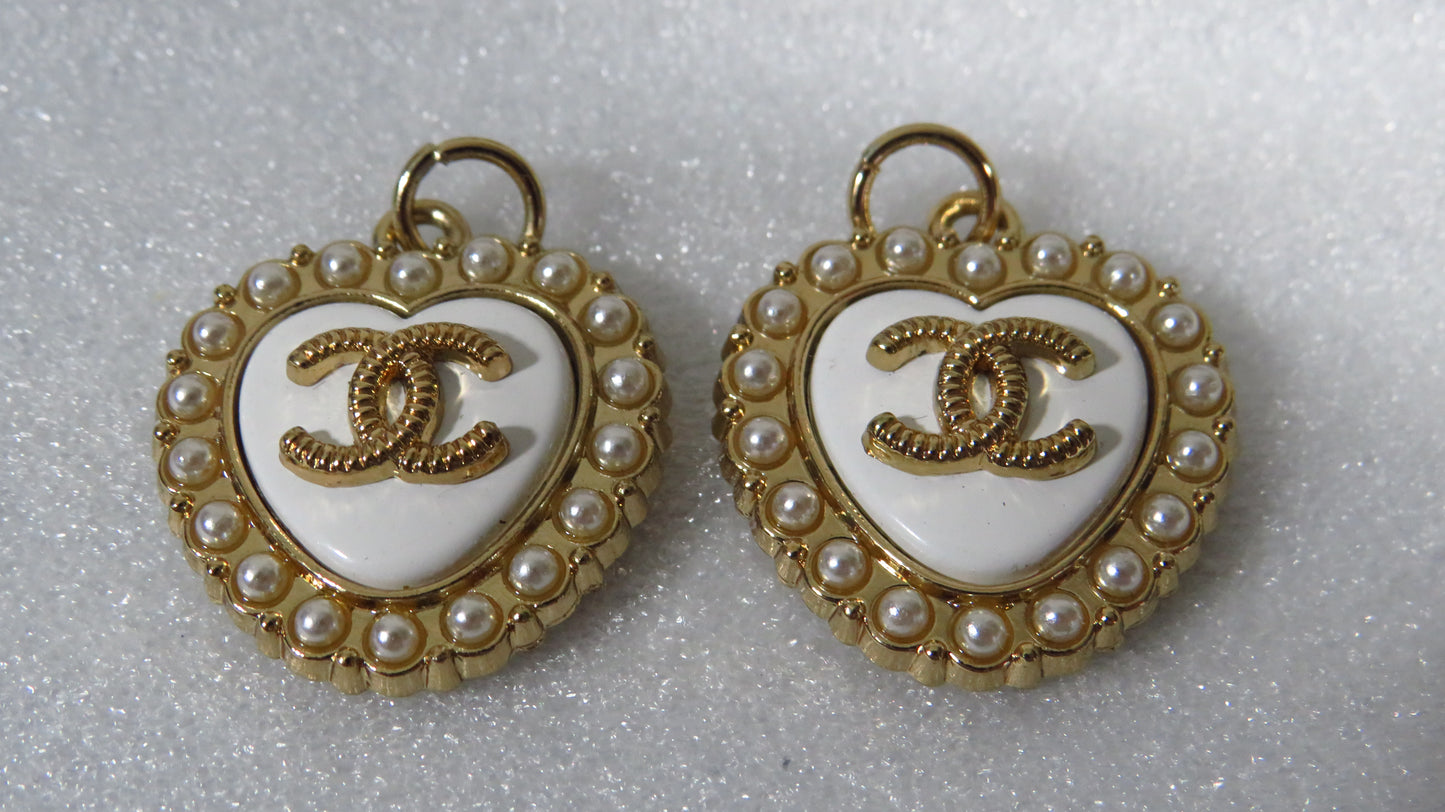 Bundle Of 2 Chanel Pearl Lined Gold Heart Charms Stamped!