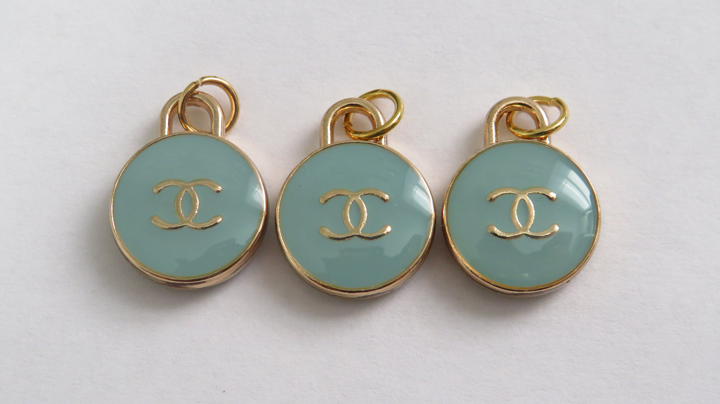 Value Bundle Of 3 Chanel Teal And Gold Double Side Oval Zipper Pull Charms!