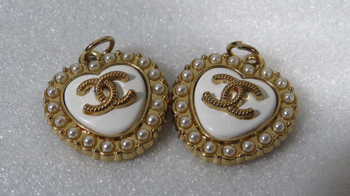Bundle Of 2 Chanel Pearl Lined Gold Heart Charms Stamped!