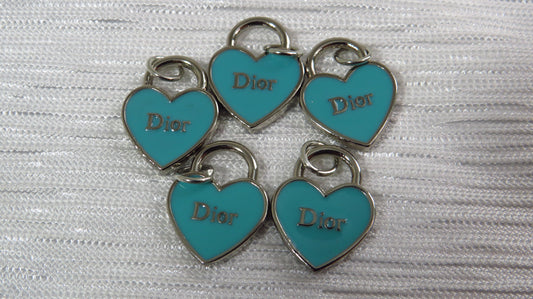 Wholesale Bundle of 5 Dior CD Teal And Silver Heart Shaped Charms Zipper Pulls!