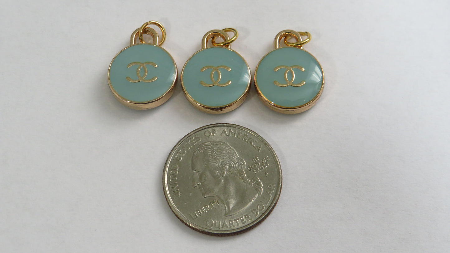 Value Bundle Of 3 Chanel Teal And Gold Double Side Oval Zipper Pull Charms!