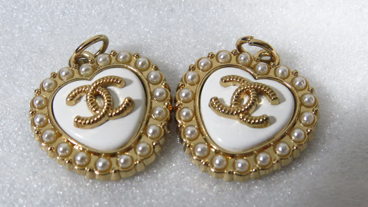 Bundle Of 2 Chanel Pearl Lined Gold Heart Charms Stamped!
