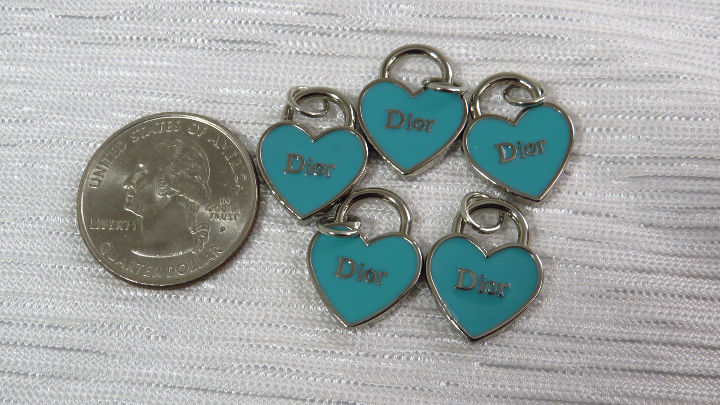Wholesale Bundle of 5 Dior CD Teal And Silver Heart Shaped Charms Zipper Pulls!