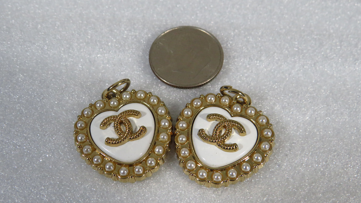 Bundle Of 2 Chanel Pearl Lined Gold Heart Charms Stamped!