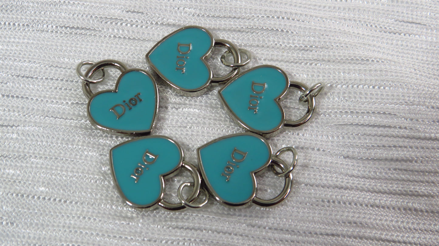Wholesale Bundle of 5 Dior CD Teal And Silver Heart Shaped Charms Zipper Pulls!