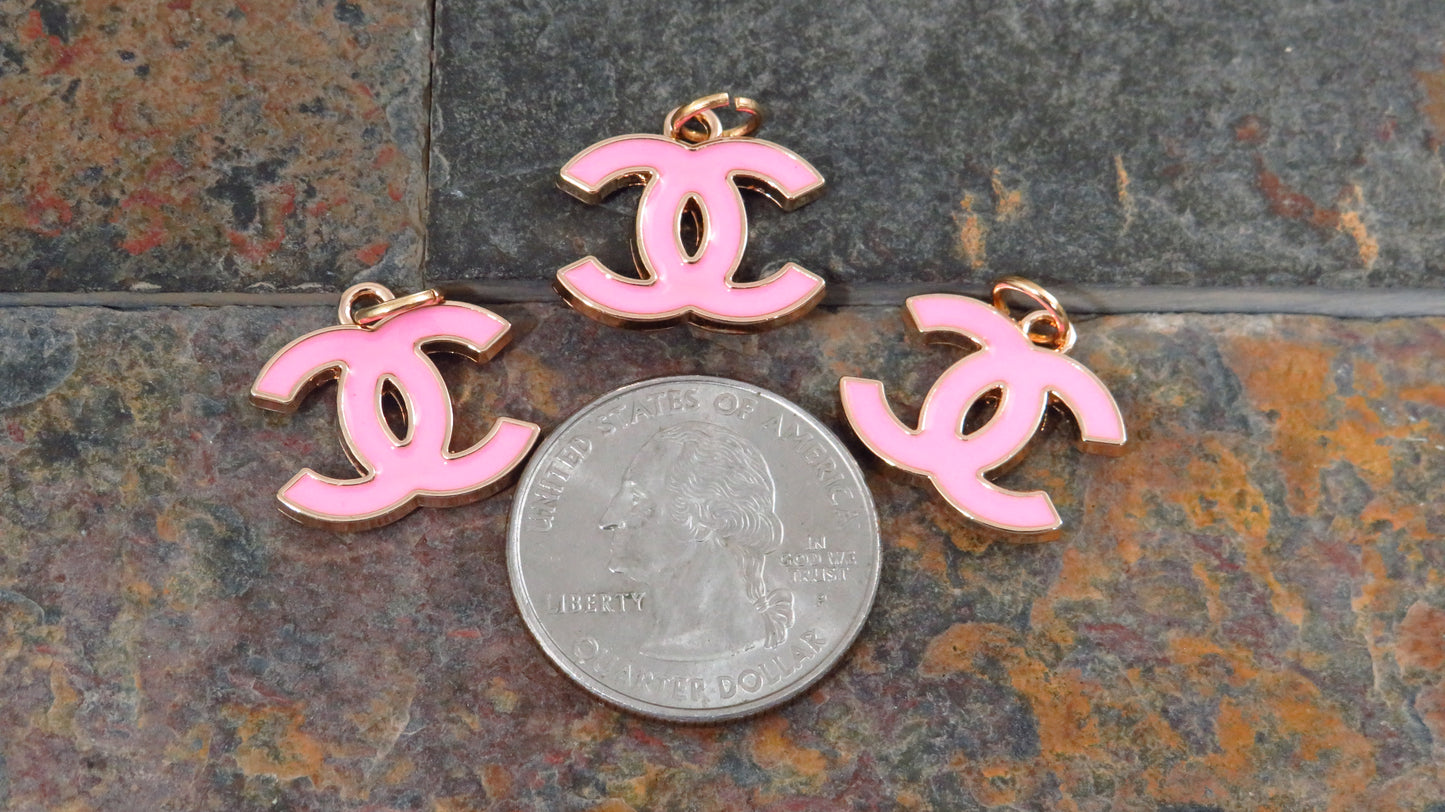 Value Bundle Of 3 Chanel CC Pink Enamel & Gold Zipper Pull Charms!