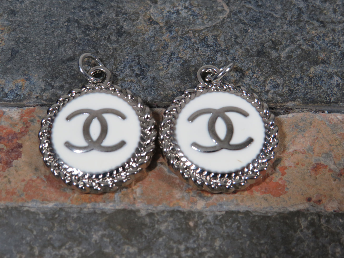 Bundle Of 2 Chanel Oval Cream And Silver Tone Zipper Pull Charms Stamped!