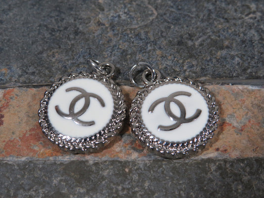 Bundle Of 2 Chanel Oval Cream And Silver Tone Zipper Pull Charms Stamped!