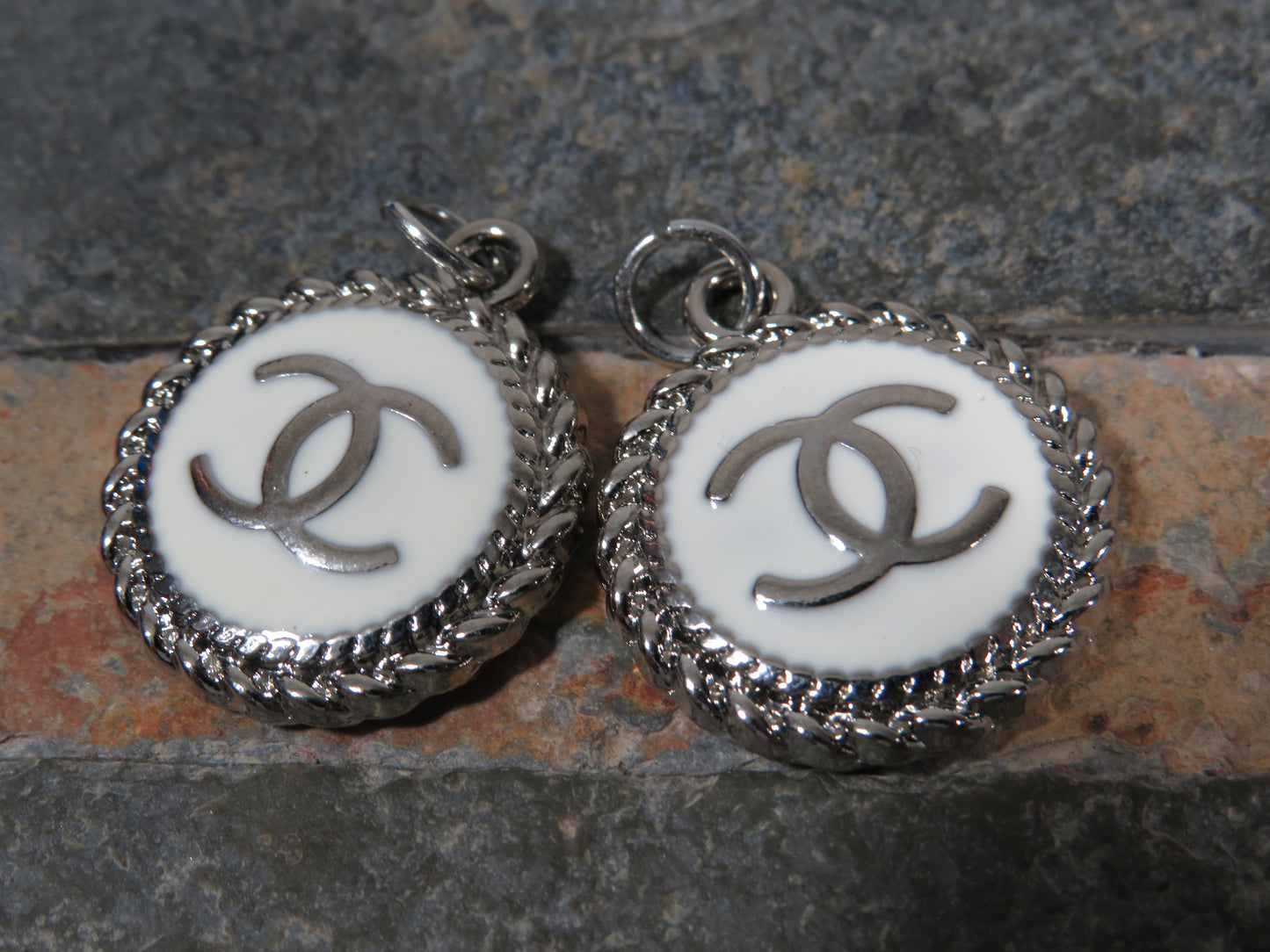 Bundle Of 2 Chanel Oval Cream And Silver Tone Zipper Pull Charms Stamped!