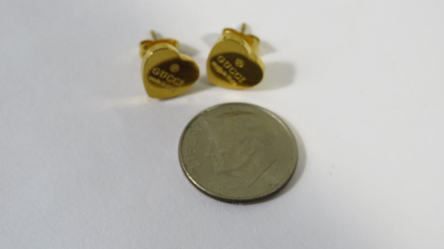 Gucci Engraved Gold Heart Mini Stud Earrings!