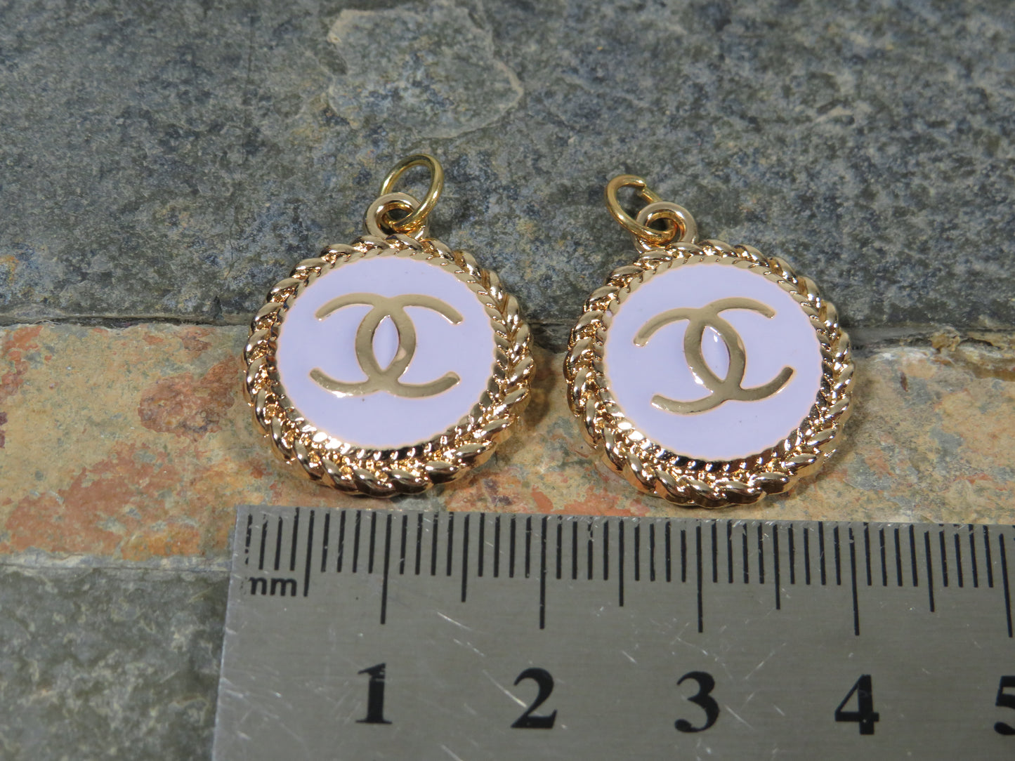 Chanel Bundle Of 2 Oval Gold And Purple CC Charms Stamped!
