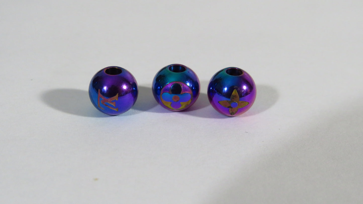 Bundle of 3 Louis Vuitton Engraved Mini Purple Plated Marble Beads For Bracelet DIY Projects!