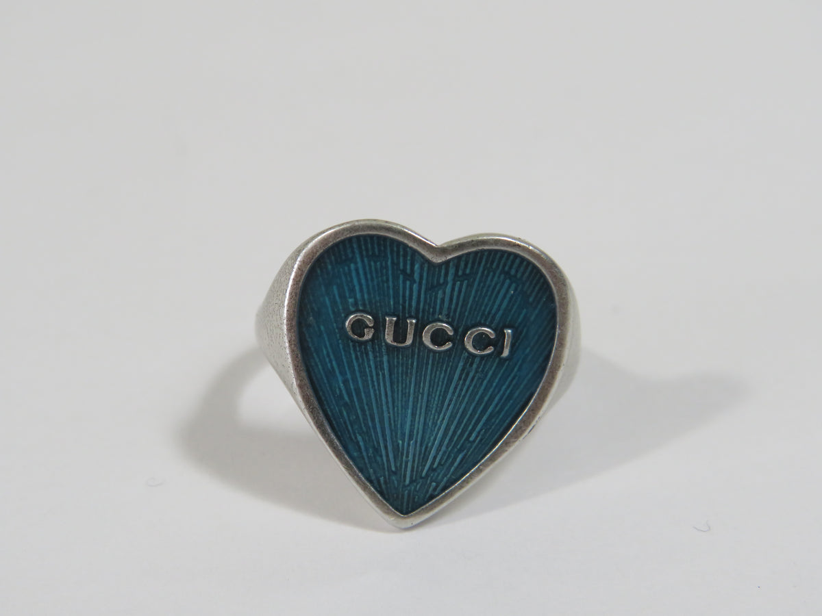 Gucci Sterling Blue Heart Ring Measures Size 5.5!