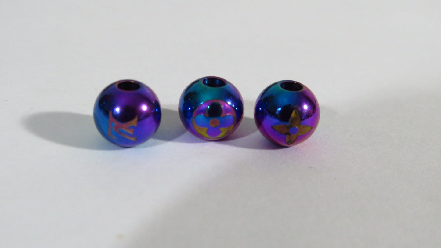 Bundle of 3 Louis Vuitton Engraved Mini Purple Plated Marble Beads For Bracelet DIY Projects!