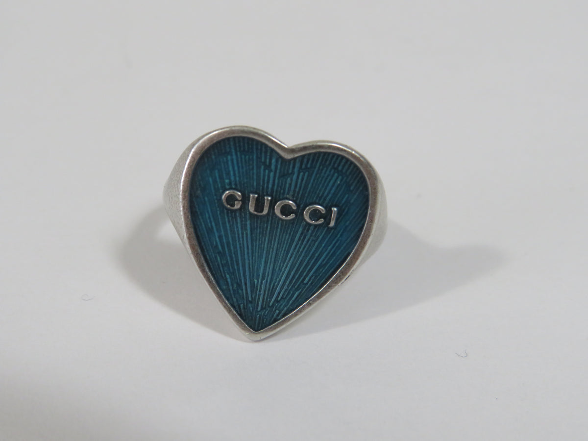 Gucci Sterling Blue Heart Ring Measures Size 5.5!
