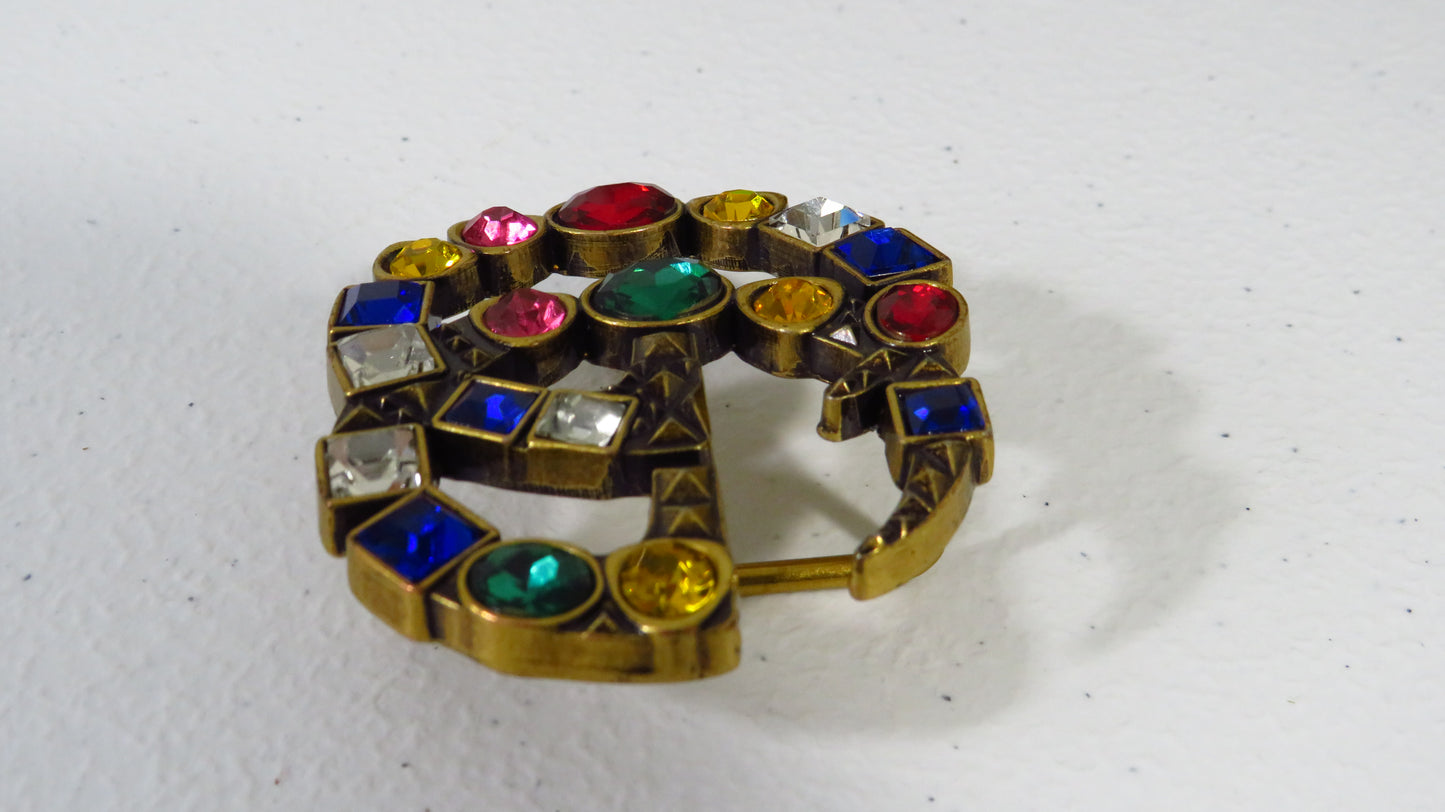 Gucci Colorful Rhinestone Lined Brass Belt Buckle For Women!