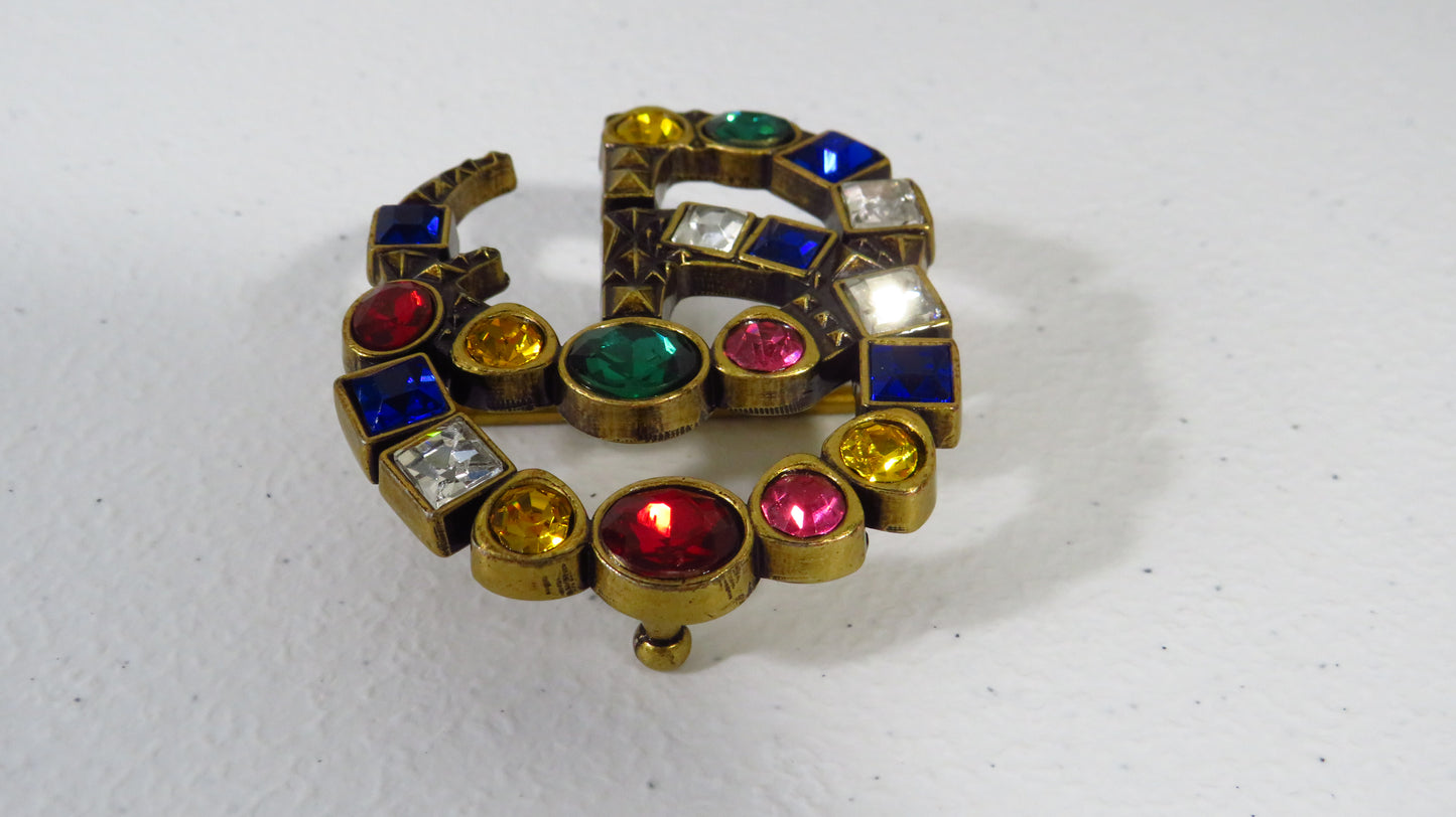 Gucci Colorful Rhinestone Lined Brass Belt Buckle For Women!