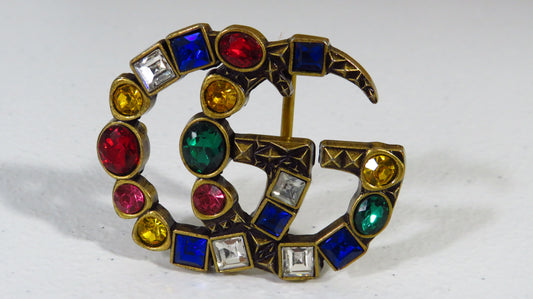 Gucci Colorful Rhinestone Lined Brass Belt Buckle For Women!