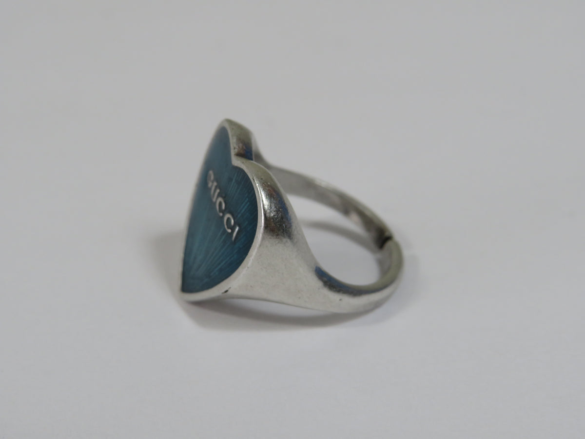 Gucci Sterling Blue Heart Ring Measures Size 5.5!
