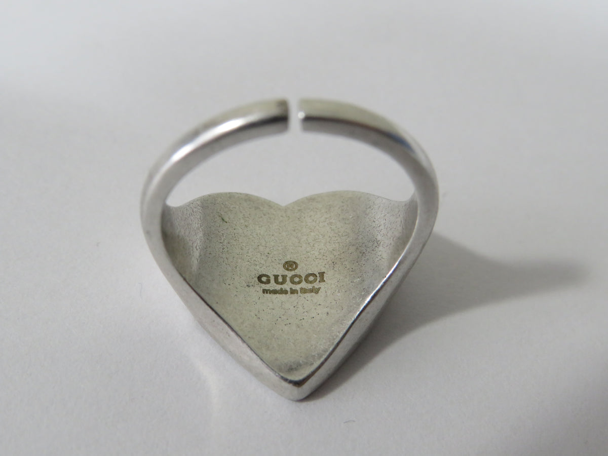 Gucci Sterling Blue Heart Ring Measures Size 5.5!