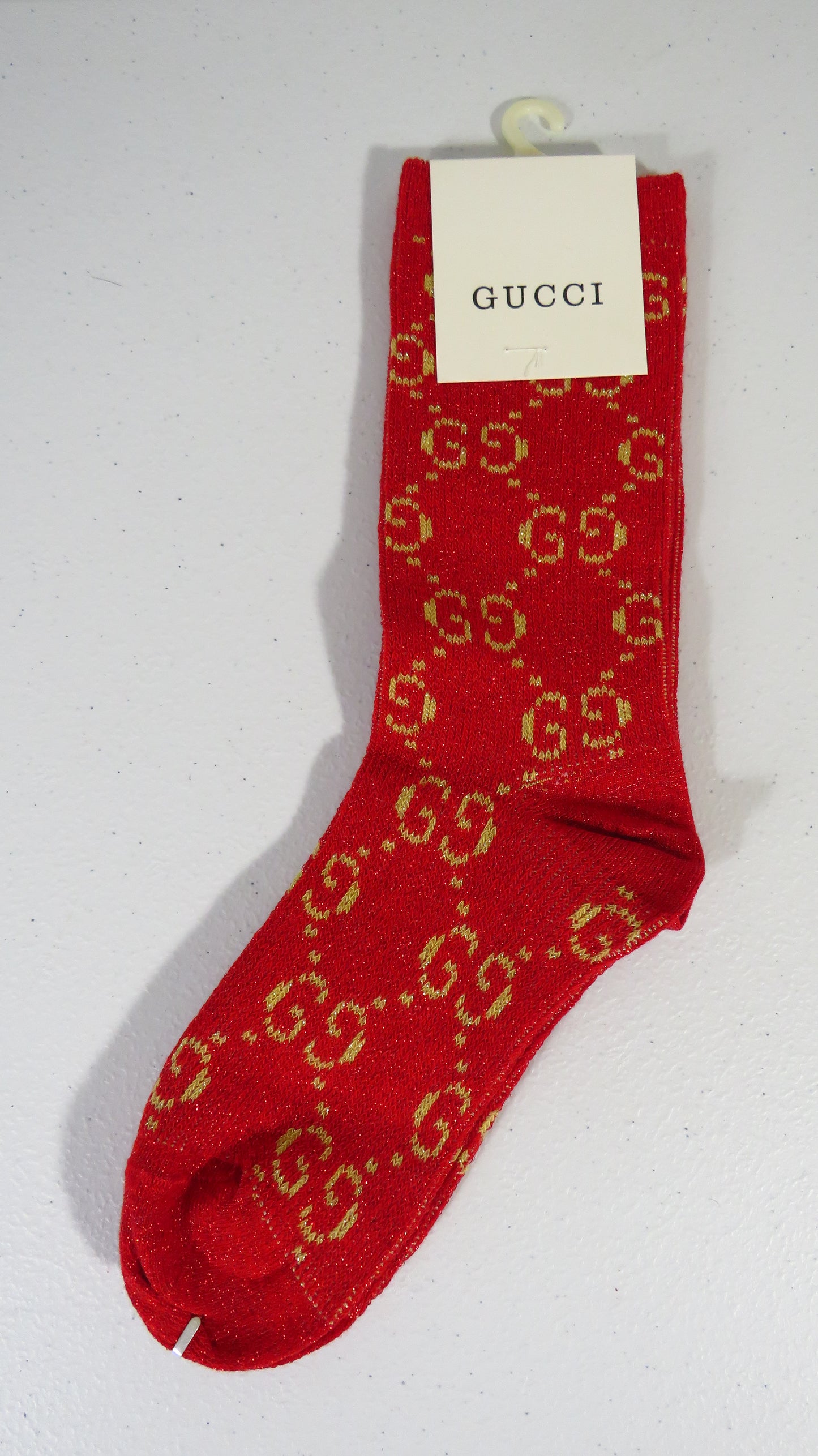 Gucci Women's Red Glitter Fabric Double G Crew Socks OSFM New!