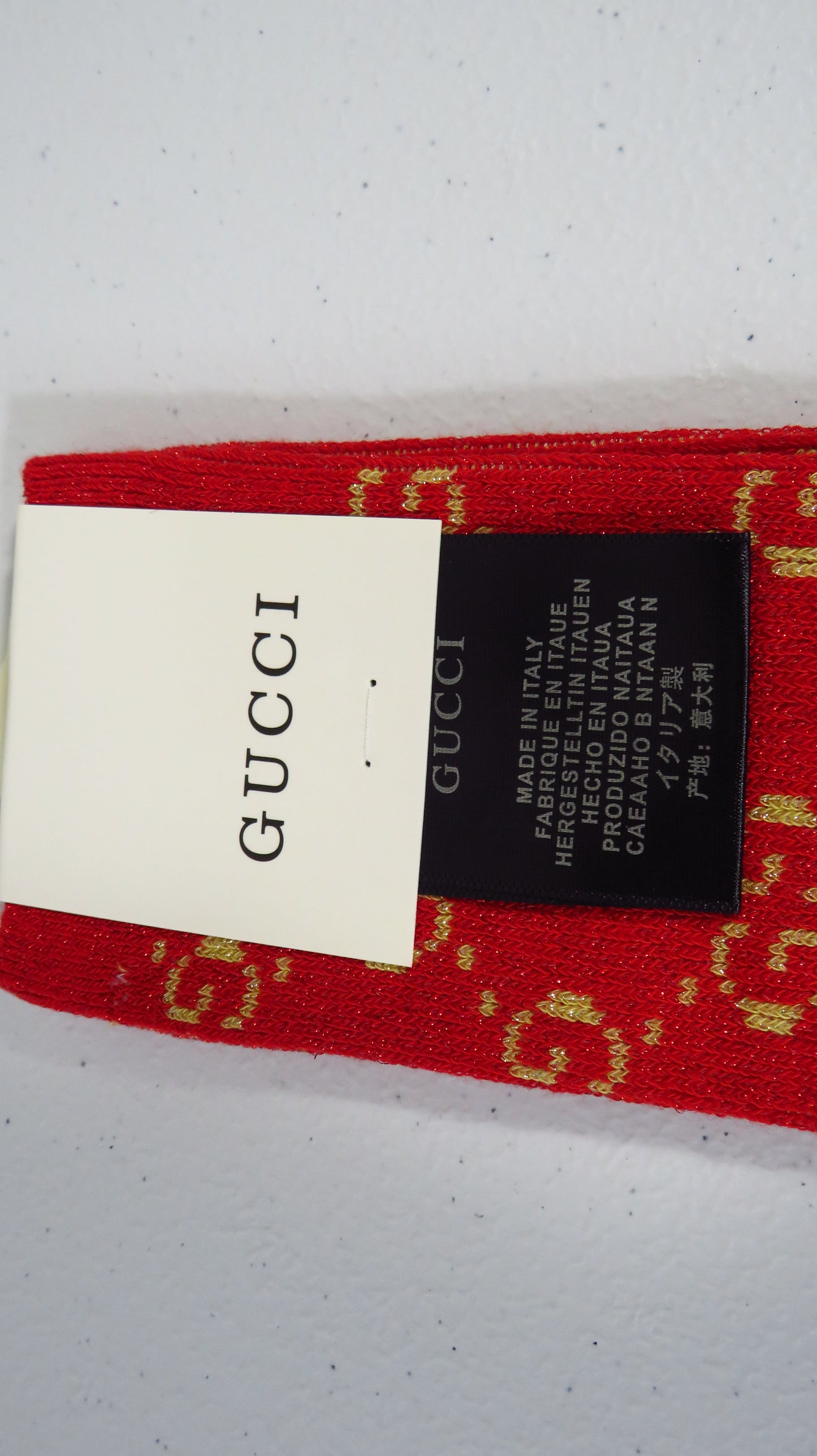Gucci Women's Red Glitter Fabric Double G Crew Socks OSFM New!