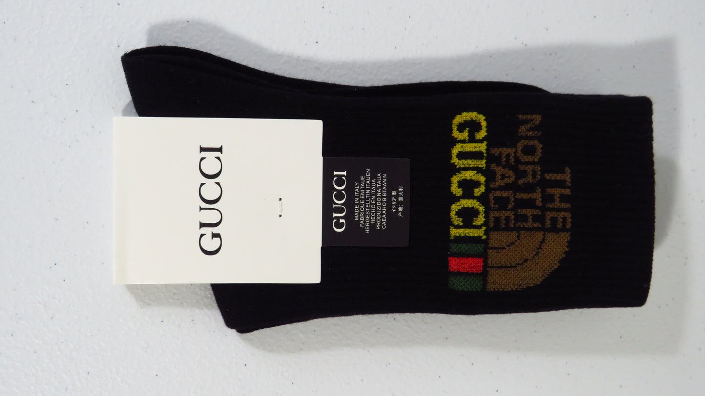 Gucci The North Face Women's Black Ribbed Knit Crew Socks New!