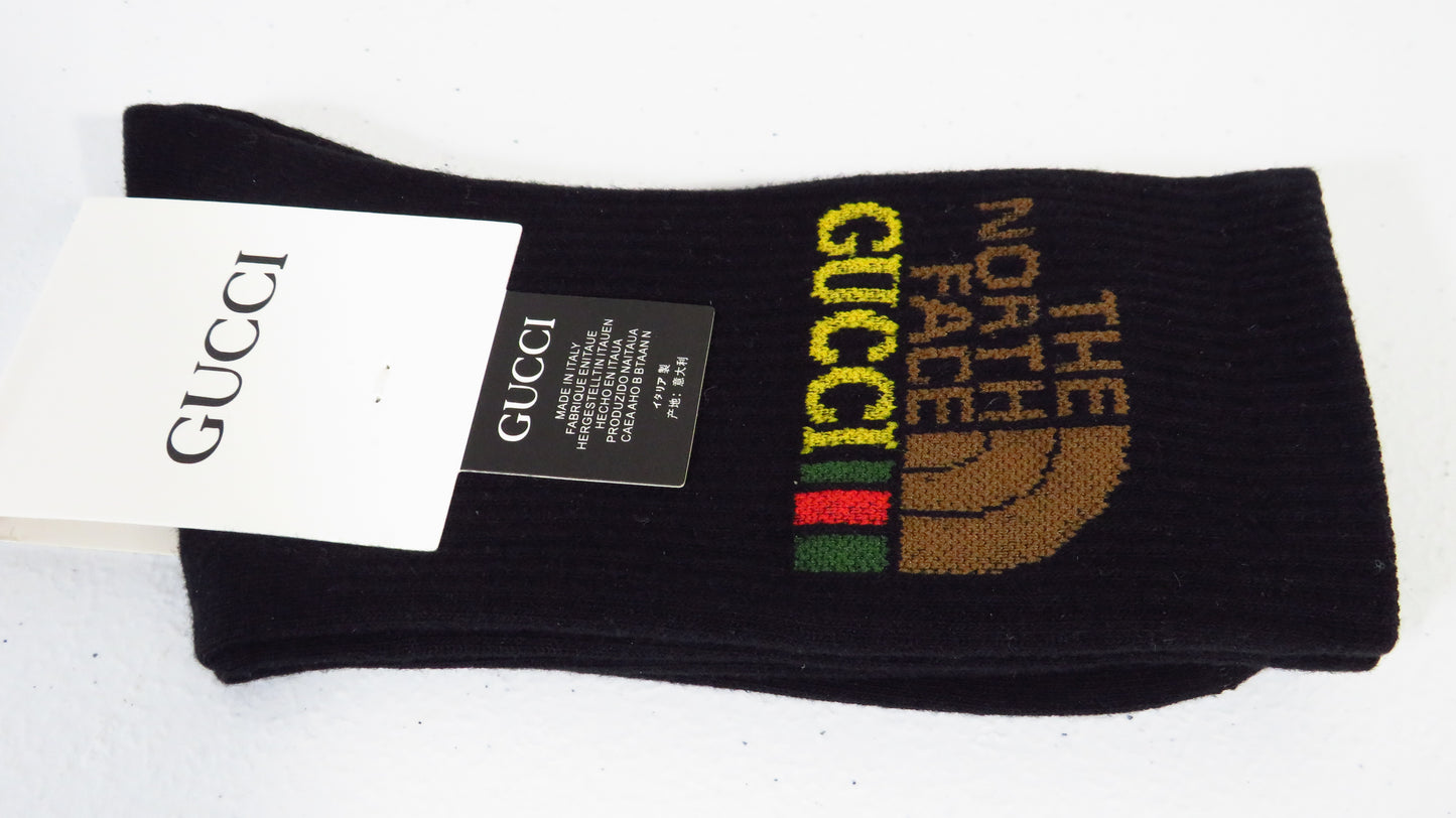 Gucci The North Face Women's Black Ribbed Knit Crew Socks New!
