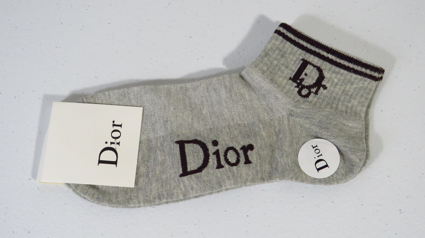 Dior Women's Gray Brown Trim Ankle Socks New!