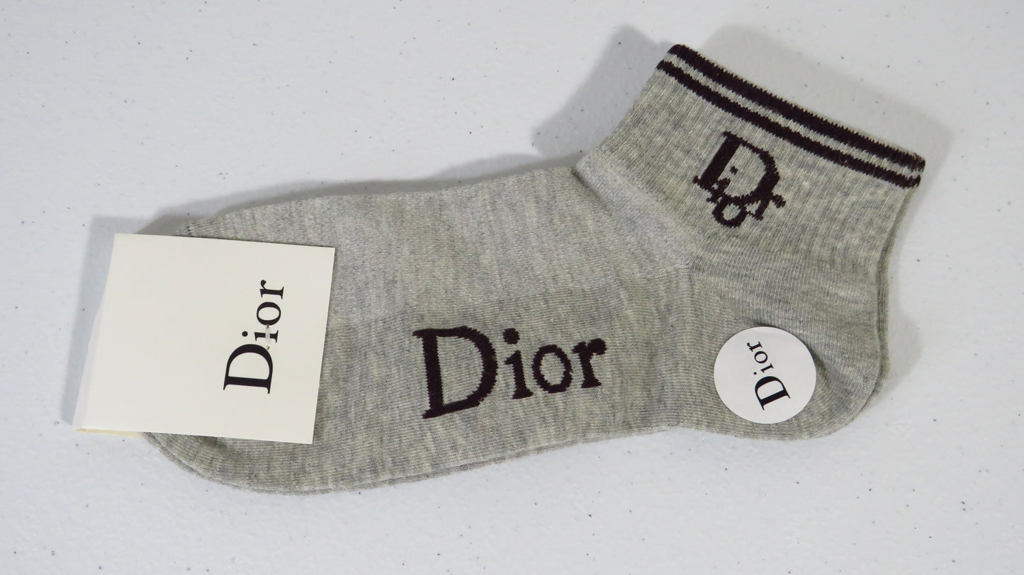 Dior Women's Gray Brown Trim Ankle Socks New!