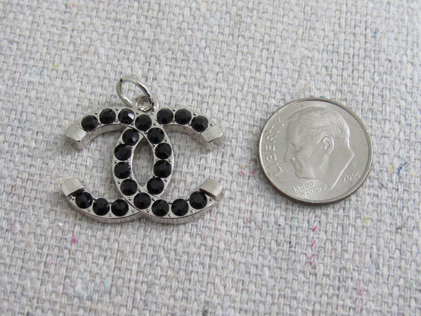 Chanel Vintage Onyx Inlay Silver CC Zipper Pull Charm Stamped!