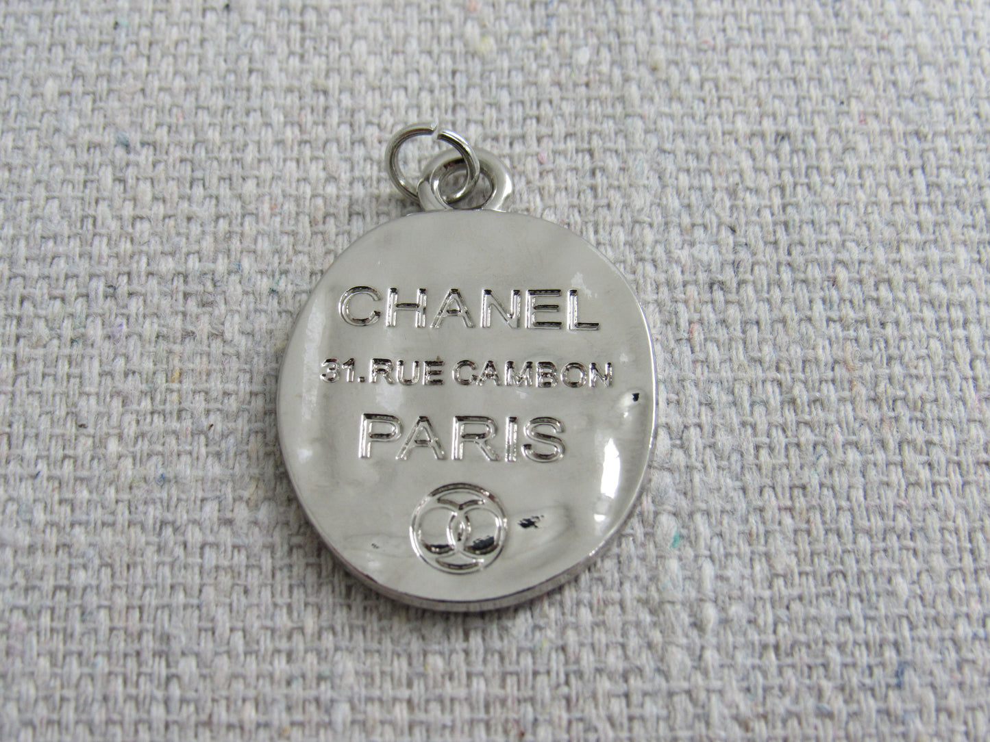 Chanel Silver Scripted France Hammered Etched Zipper Pull Charm!