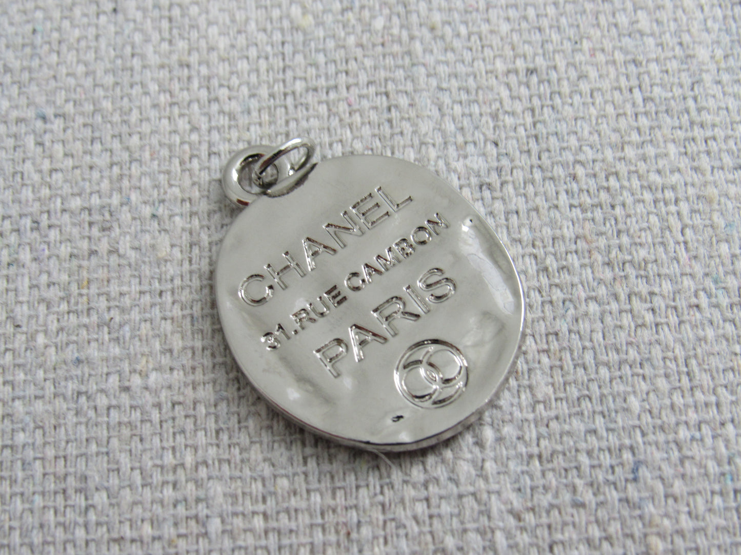 Chanel Silver Scripted France Hammered Etched Zipper Pull Charm!